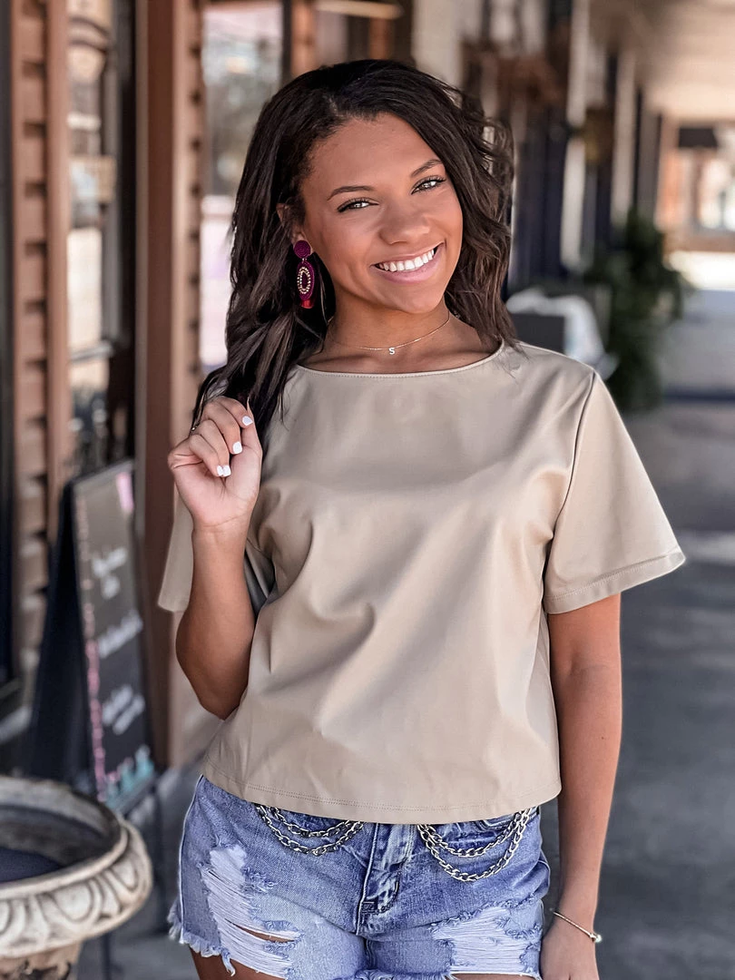 Gypsy Waltz Everman Leather Top In Taupe 3 Gypsy Waltz Everman Leather Top In Taupe