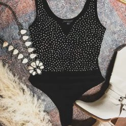 Gypsy Waltz Electra Rhinestone Body Suit In Black Tops