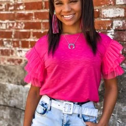 Gypsy Waltz New Jewett Ruffle Sleeve Top In Pink