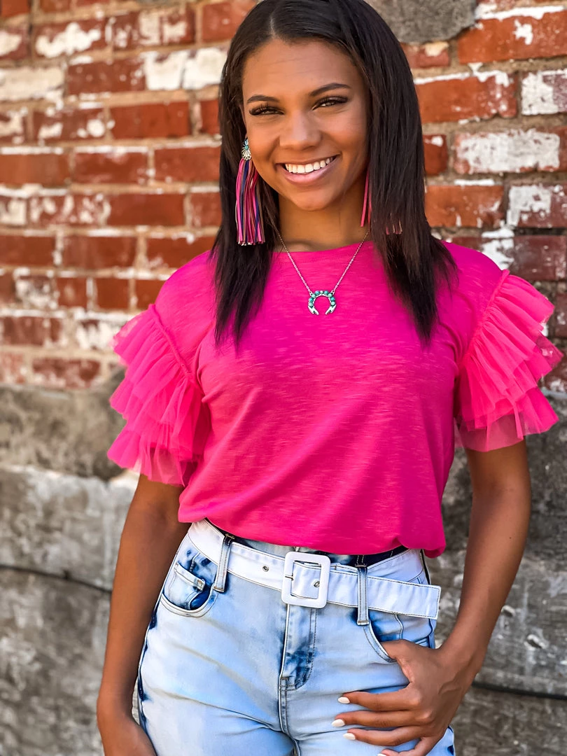 Gypsy Waltz New Jewett Ruffle Sleeve Top In Pink 4 Gypsy Waltz New Jewett Ruffle Sleeve Top In Pink