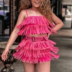 Gypsy Waltz Miami Rhinestone Fringe Top In Pink Clothing