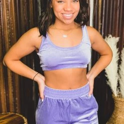 Better Be SCREENBUSTER Velvet Crop Bralette In Purple Special Daily Deals