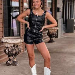 Gypsy Waltz Clothing Richardson Leather Romper In Black