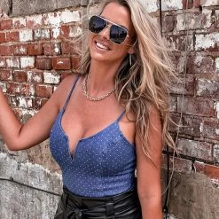 Gypsy Waltz Longview Rhinestone Body Suit In Medium Wash