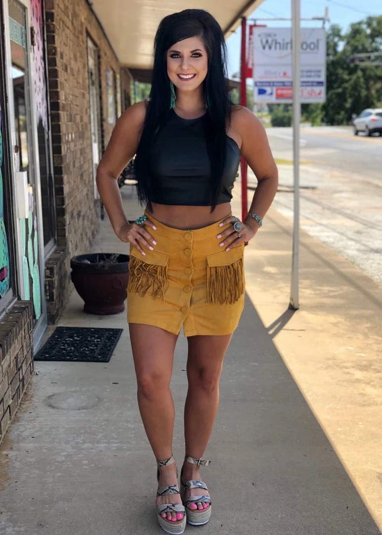 Gypsy Waltz Tuscola Mustard Suede Skirt 4 Gypsy Waltz Tuscola Mustard Suede Skirt