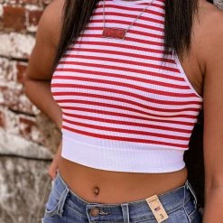 Gypsy Waltz New Pittsburg Striped Top In Red