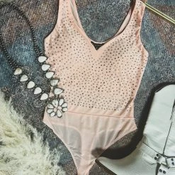 Gypsy Waltz Electra Rhinestone Body Suit In Pink Tops