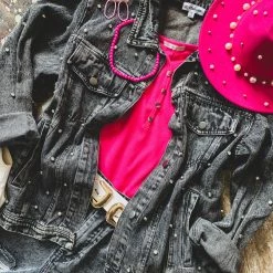 BIBI The Arlington Rhinestone Denim Jacket In Black