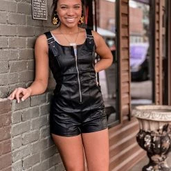 Gypsy Waltz Clothing Richardson Leather Romper In Black