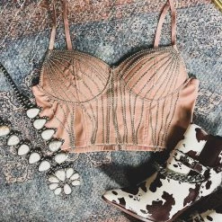 Gypsy Waltz Gatesville Rhinestone Leather Crop Top Clothing