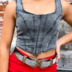 Gypsy Waltz New Lubbock Top In Black Acid Wash