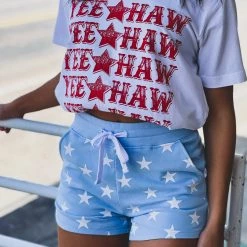 Gypsy Waltz Clothing Rotan Star Lounge Shorts In Light Blue (S-3X)