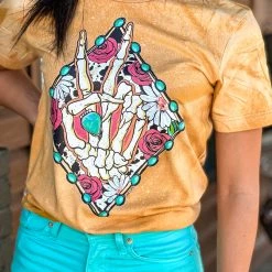 Gypsy Waltz Clothing San Antonio Peace Sign Tee In Mustard (S-3X)