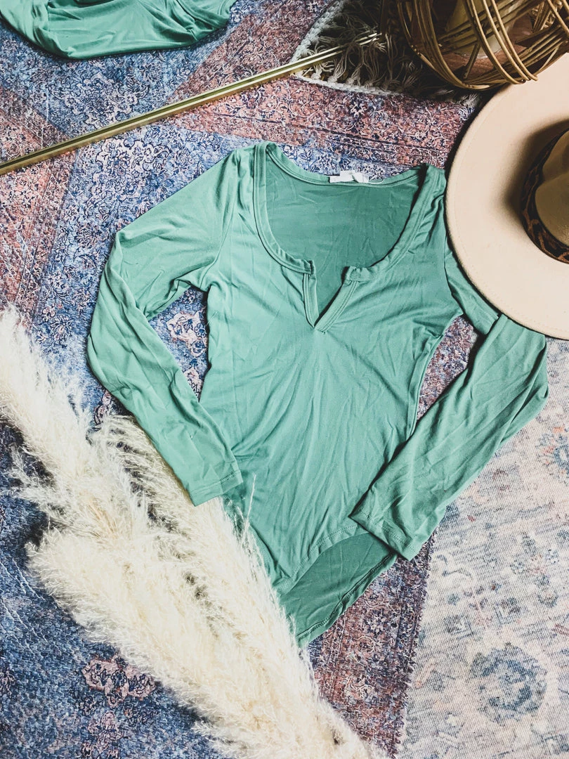 Capella SCREENBUSTER Split Neck Bodysuit In Sage Green (S-3X) 7 Capella SCREENBUSTER Split Neck Bodysuit In Sage Green (S-3X)