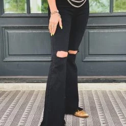 Gypsy Waltz Distressed BLACK Ropesville MAGIC Bell Bottoms Clothing