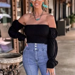 Better Be Santa Rosa Smocked Top In Black Clothing