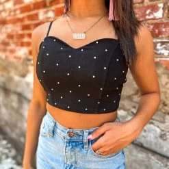 Gypsy Waltz Hearne Rhinestone Top In Black