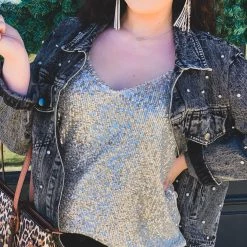 BIBI The Arlington Rhinestone Denim Jacket In Black