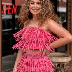 Gypsy Waltz Miami Rhinestone Fringe Top In Pink Clothing