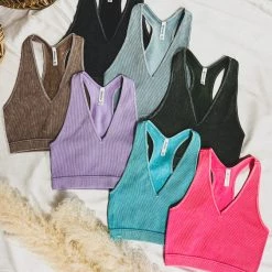 Zenana Clothing Silsbee Brami Crop Top In Slate Blue