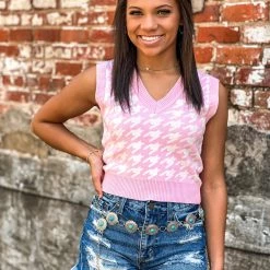 Gypsy Waltz Baird Sweater Vest Top In Pink