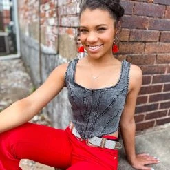 Gypsy Waltz New Lubbock Top In Black Acid Wash