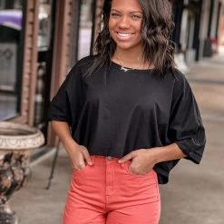 Gypsy Waltz Tops Princeton Crop Tee In Black