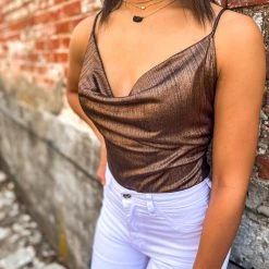 Gypsy Waltz Hedley Shimmer Body Suit In Brown Tops