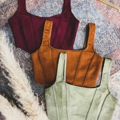 Gypsy Waltz Franklin Suede Crop Top In Sage Green