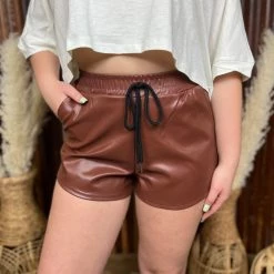 Gypsy Waltz Robinson Leather Shorts In Brown