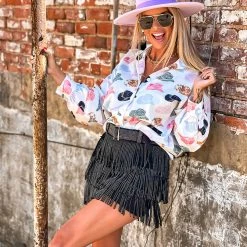 Gypsy Waltz Tulsita Cowboy Hat Button Down Top New