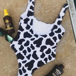 Gypsy Waltz Lake City Cow Print One Piece Bathing Suit Clothing