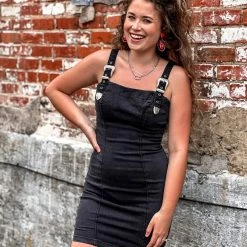 Gypsy Waltz Red Lick Denim Buckle Dress In Black 19 Gypsy Waltz Red Lick Denim Buckle Dress In Black