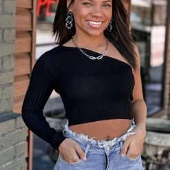 HYFVE Clothing Tyler One Shoulder Top In Black