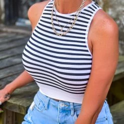 Gypsy Waltz New Pittsburg Striped Top In Black