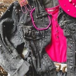 BIBI The Arlington Rhinestone Denim Jacket In Black