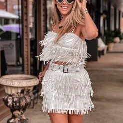 Gypsy Waltz Miami Rhinestone Fringe Top In White Clothing