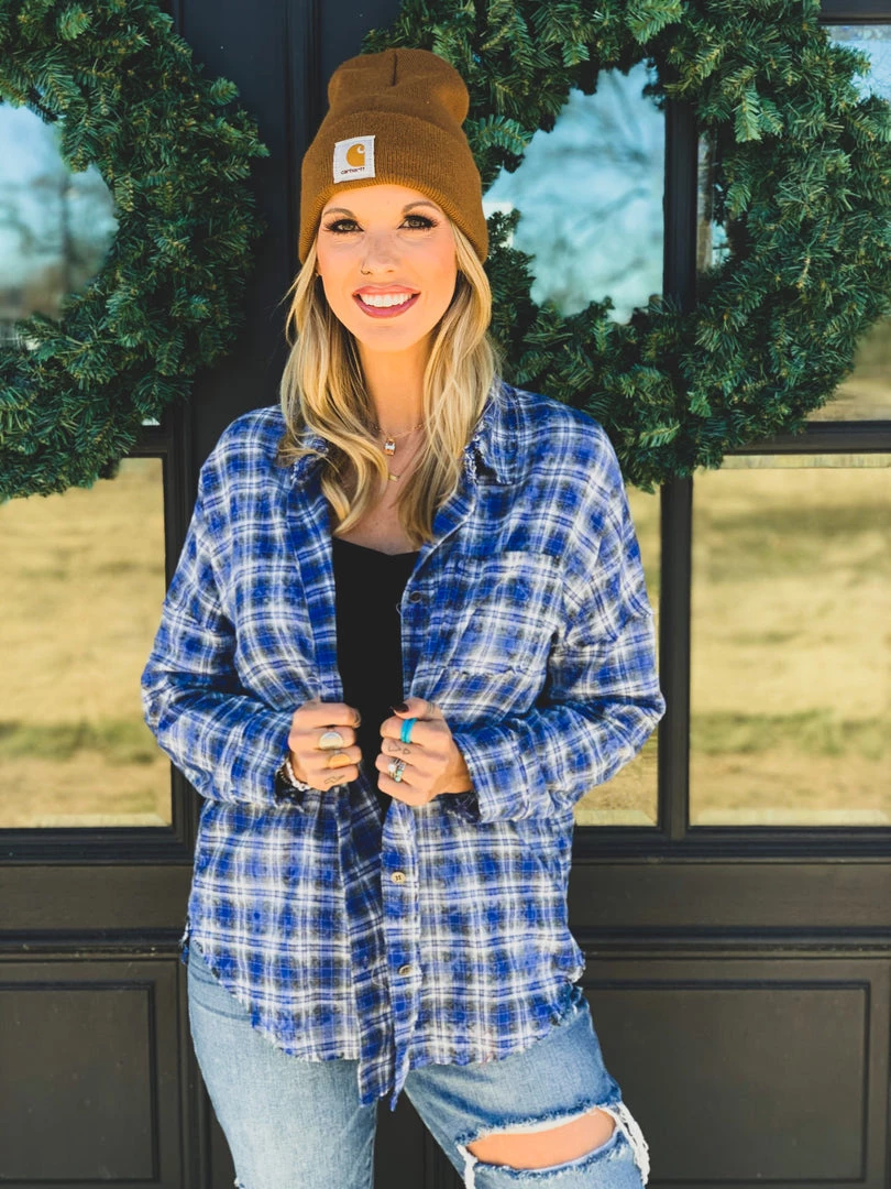 La Mel The Rowlett Flannel In Cobalt Blue Clearance 8 La Mel The Rowlett Flannel In Cobalt Blue Clearance