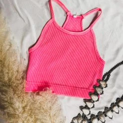 Zenana Clothing Wylie Brami Crop Top In Hot Pink