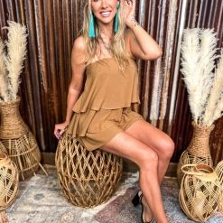 Gypsy Waltz Powell Ruffle Linen Romper Clothing
