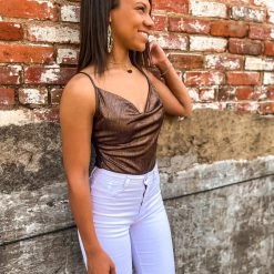 Gypsy Waltz Hedley Shimmer Body Suit In Brown Tops