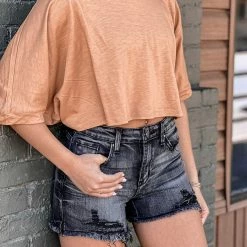 Gypsy Waltz Clothing Princeton Crop Tee In Tan