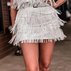 Gypsy Waltz Clothing Miami Rhinestone Fringe Skort In White