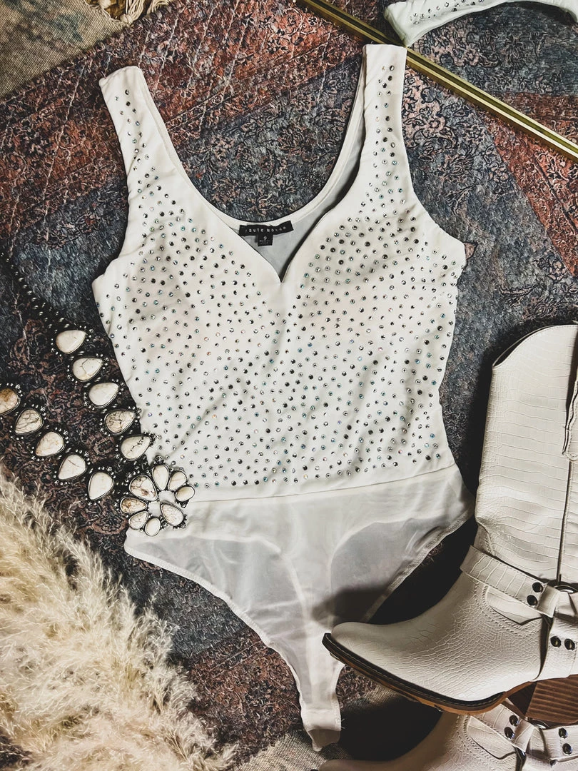 Gypsy Waltz Electra Rhinestone Body Suit In White 6 Gypsy Waltz Electra Rhinestone Body Suit In White