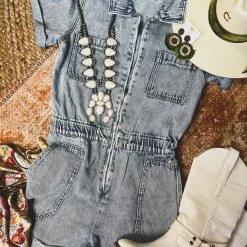 Gypsy Waltz Fifth Street Denim Romper Clothing
