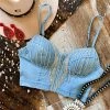 Gypsy Waltz Alto Rhinestone Denim Bralette Crop Top In Light Wash