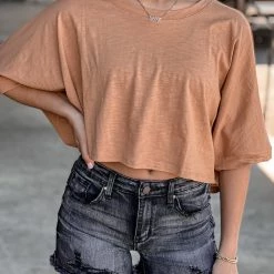 Gypsy Waltz Clothing Princeton Crop Tee In Tan