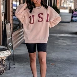 Zenana New Texas City USA Sweatshirt In Dusty Blush 13 Zenana New Texas City USA Sweatshirt In Dusty Blush