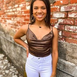 Gypsy Waltz Hedley Shimmer Body Suit In Brown Tops