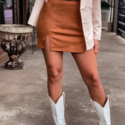 Better Be Southmayd Suede Camel Skirt